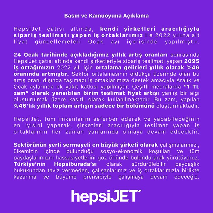 Hepsijet Açıklama yaptı