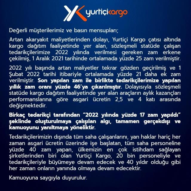 Çalışanların kontak kapattığı Yurtiçi Kargo’dan açıklama: Yıllık zam oranı yüzde 46’ya çıkarıldı