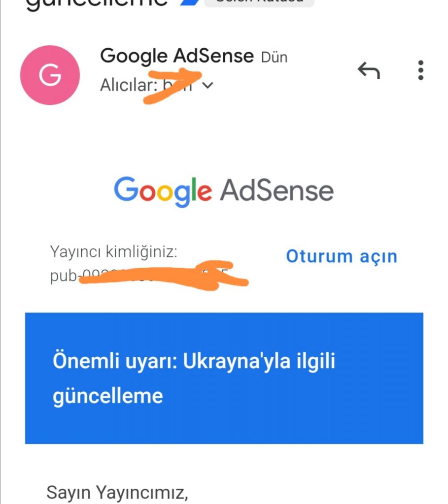 Google adsense ukrayna uyarısı